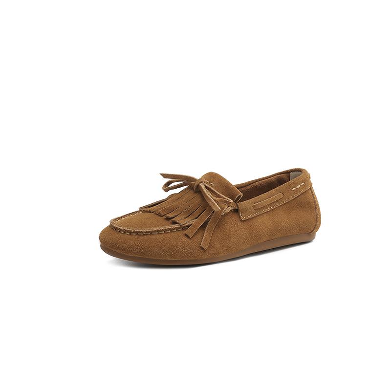 

Модные новые весенне-летние женские туфли-лодочки из спилковой кожи, женские модные туфли-лоферы с кисточками и круглым носком, женские туфли на низком каблуке, плоские туфли 34