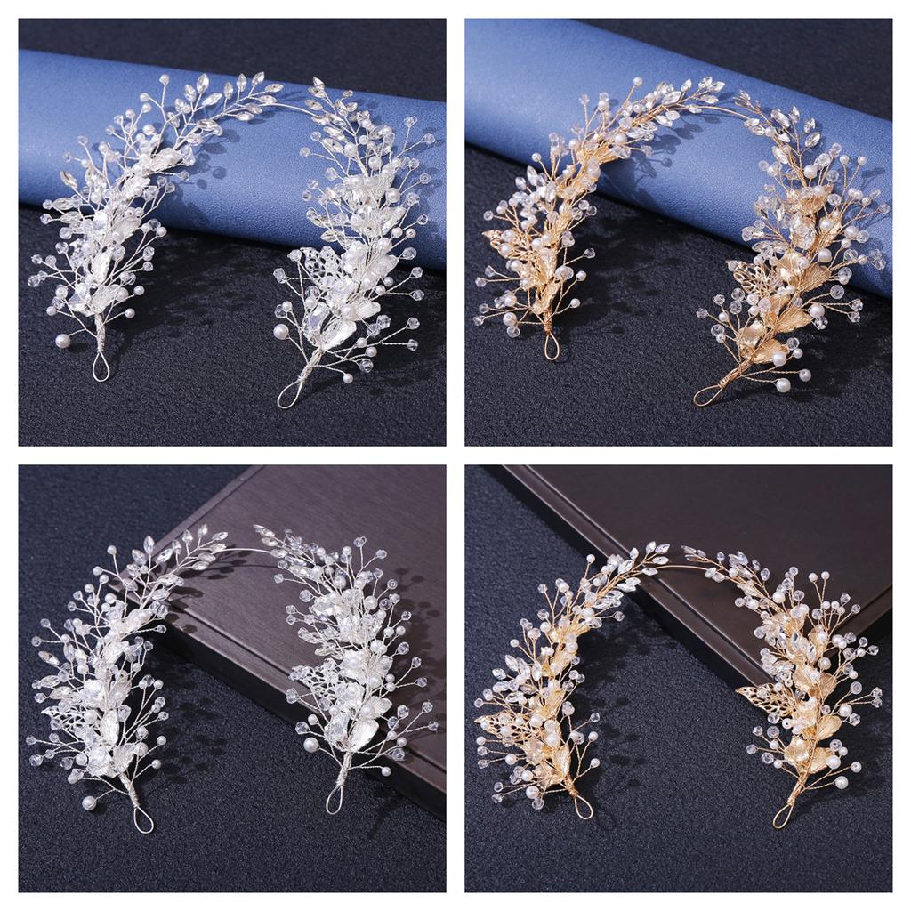 Alloy Leaf Shape Pearl Hair Accessory Headband Handmade Hair Pin for Women Bridal Party Wedding Hairstyle Decoration