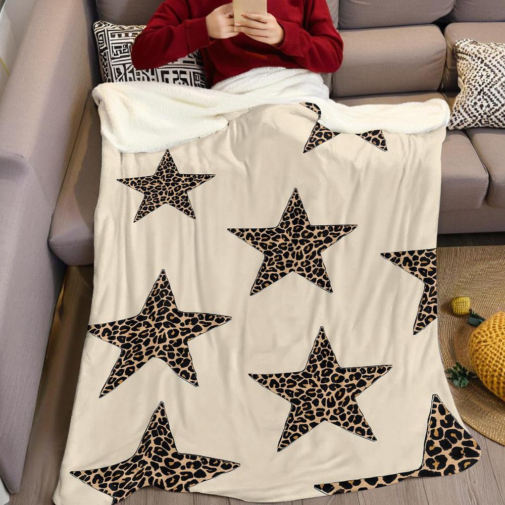 Leopardenmuster Sterne Flanelldecke Warm Weich Halloween Weihnachten Sofa Warm Gemütlich Dekoratives Dekor Geschenk für Alle Jahreszeiten
