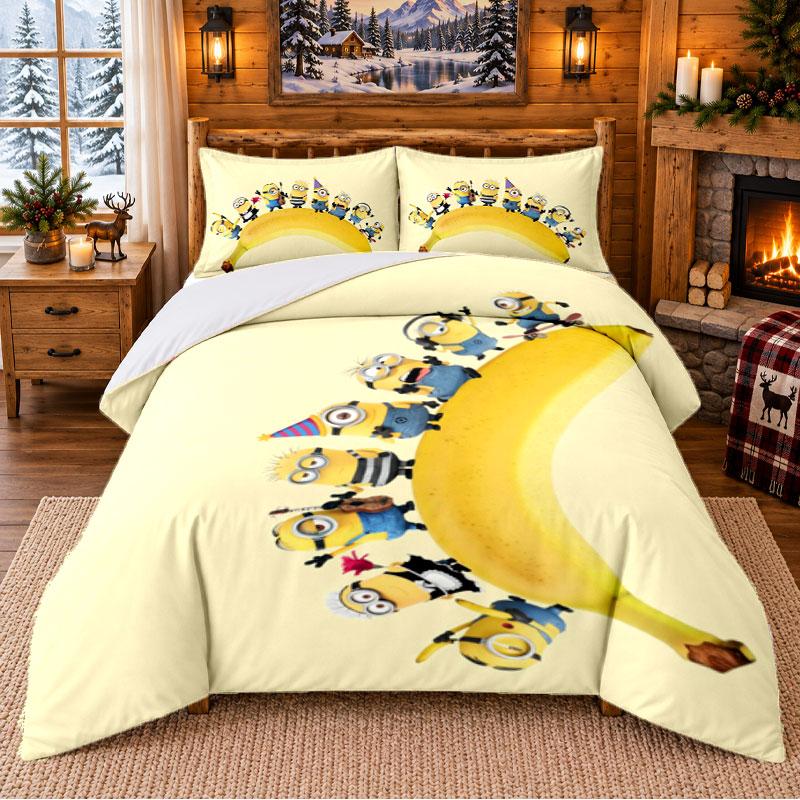 Minions Despicable Me Pattern Bedding 3Pcs Set Bed Sheet And Pillowcases For Indoor Bedroom