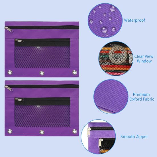 3ks Pouzdro na tužky 3 kroužkový pořadač Velkokapacitní Pouzdro na tužky Průhledné okénko