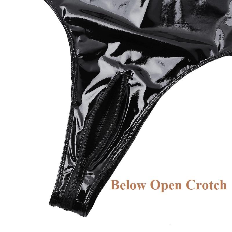 Sexy Leren Cami met Open Kruis voor Vrouwen Erotische Bodysuit Zonder Kruis Glanzend Porn Borst Ontblotend Latex Leotard Sexi