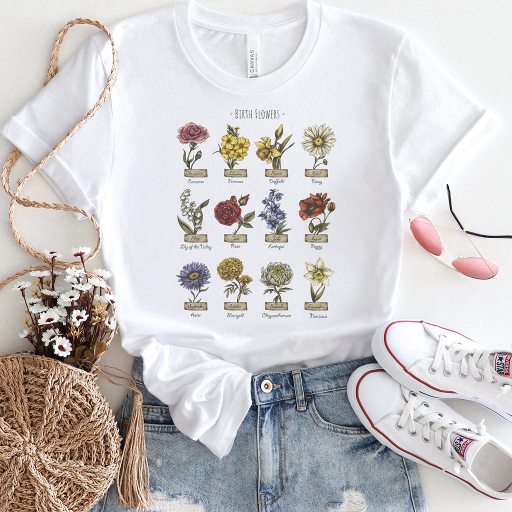 Catholic Mom Gifts, Birth Month Flower T-Shirt, Floral Unique Gifts
