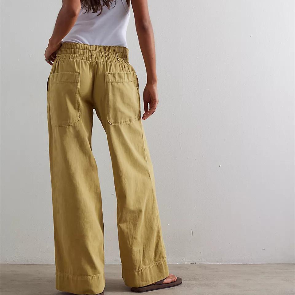 Womens Loose-Fitting Denim Pull-On Jeans Pockets High Waisted Baggy Straight Leg Stretchy Full Length Trousers Y2K Streetwear