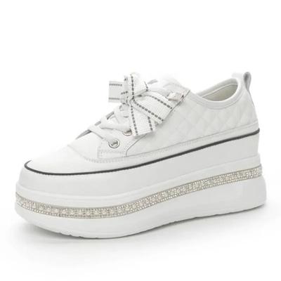 Chaussures compensées à plateforme de 6 cm en cuir véritable neuf Zapatos De Mujer Bling Vulcanisé Baskets Chunky Escarpins Plateforme Mode Femme