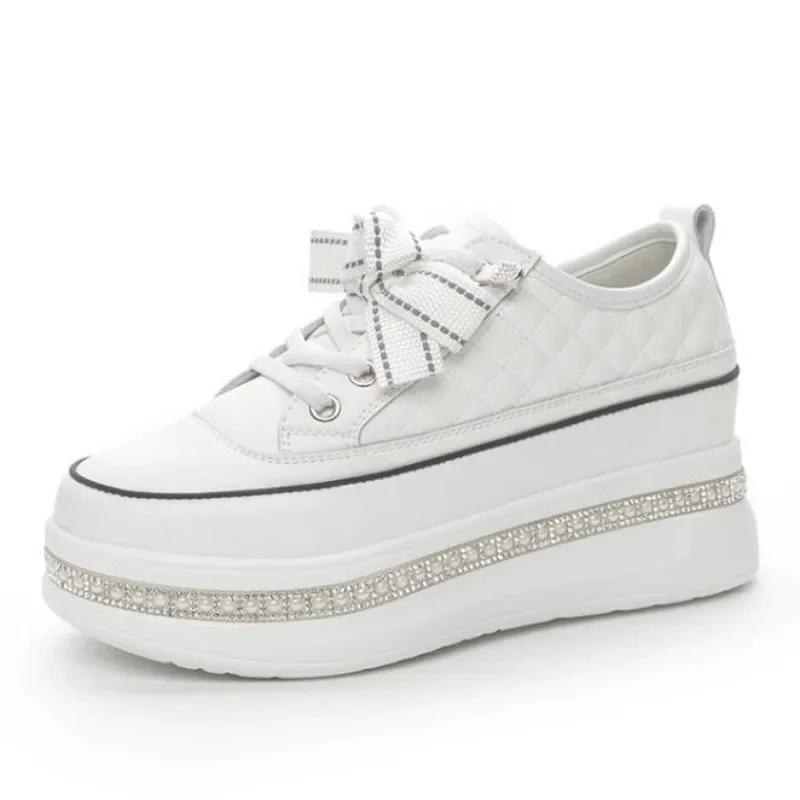 6cm Neue Echtes Leder Plateau Keilabsatz Schuhe Zapatos De Mujer Bling Vulkanisierte Klobige Sneaker Pumps Plateau Damenmode