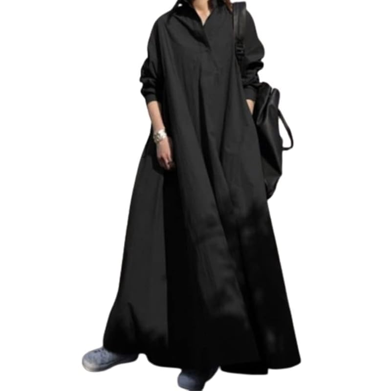 

[RED RAY] [Red Ray] maxi length long shirt one piece long sleeve with collar Makishita mushroom Maxitake Long Chat One Piece long sleeves Nagasode