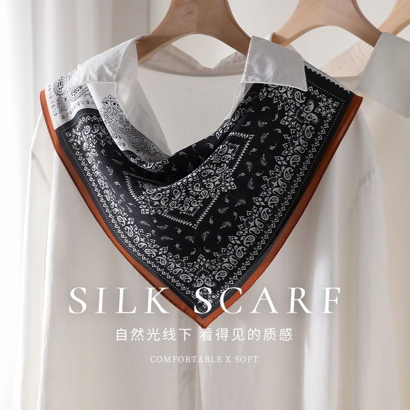 100% Pure Silk Square Scarf With Paisley Print Lightweight Wrap Women