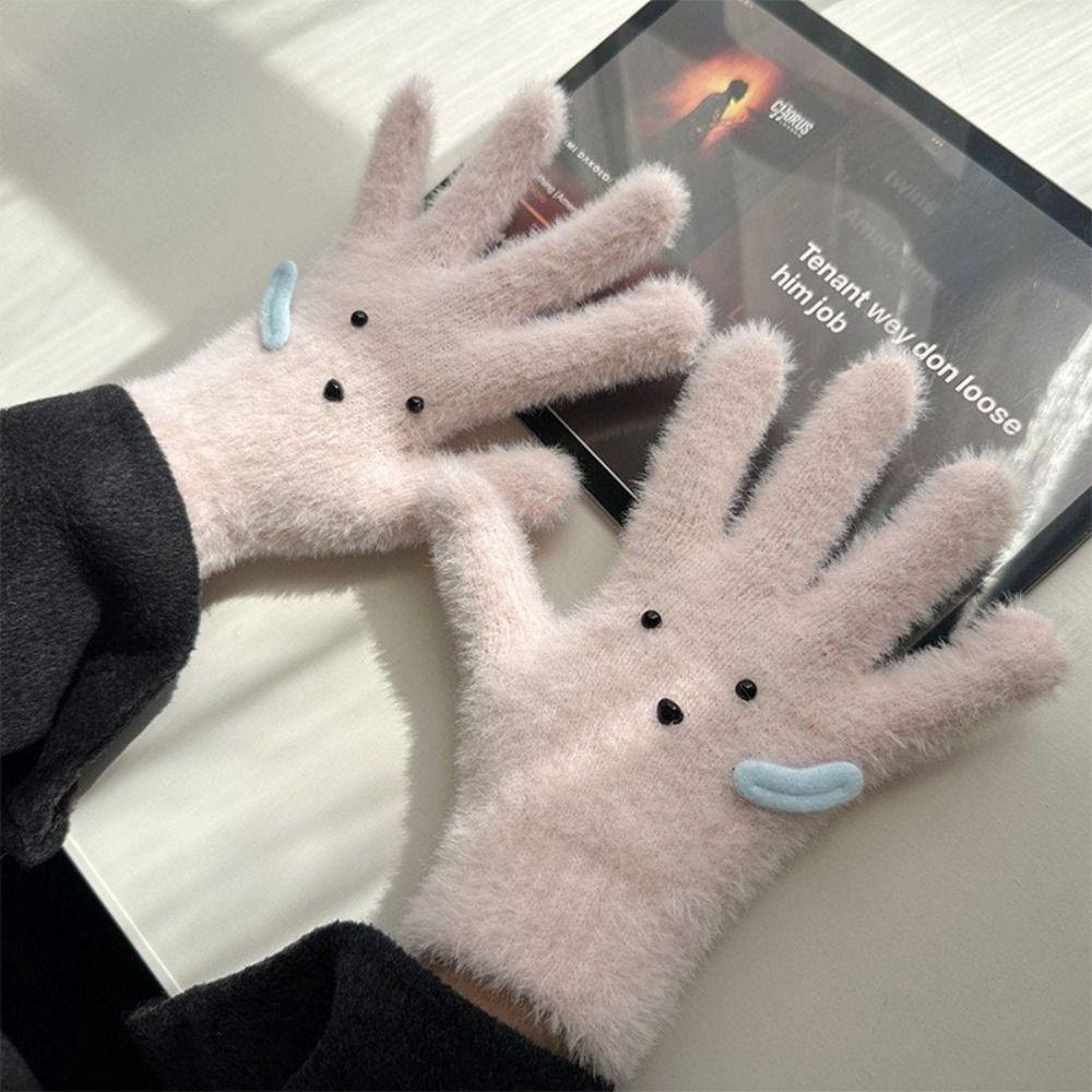 Cute Runny Dog Five-finger Gloves Thickened Driving Mittens Fashion Girls Knitted Mitten  School