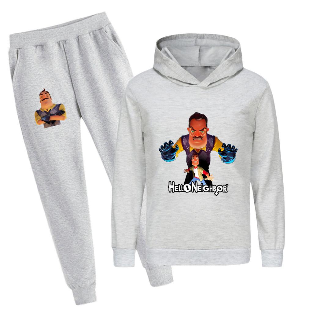 4266 Kids Boys Girls HELLO NEIGHBOR Print Long Sleeves Hoodie Trousers Pants Clothes Sets