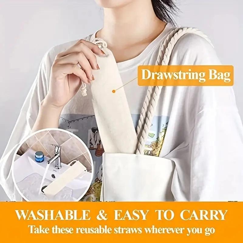 304 stainless steel straw set, reusable with cleaning brush bag
