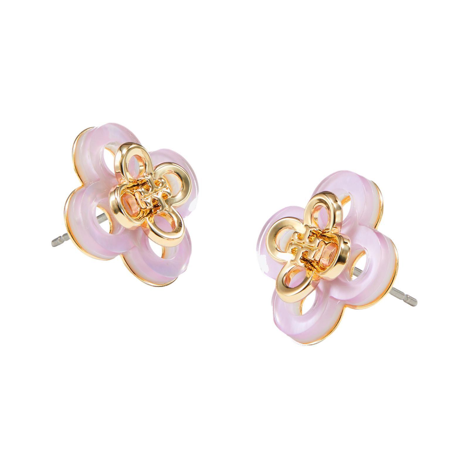Tory Burch Clover Design Brass Earrings Women earrings Gold Light-Pink 154280-701 F,Gold/Light Pink