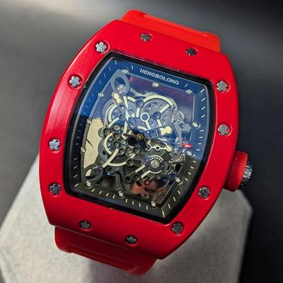 Used New Watch Richard Mille Type Quartz Homage Watch Rubber Tonneau Red Red Luxury Luxury Sports