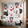 1PC Black White Red Polka Dot Neck Scarf Hand-drawn Cartoon Dog Shower Curtain Waterproof Partition Privacy Hanging Curtain
