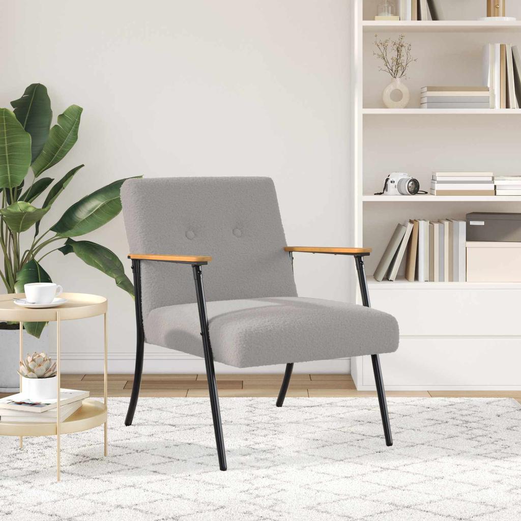 Armchair Light Grey Shaggy Wool Like Fabric