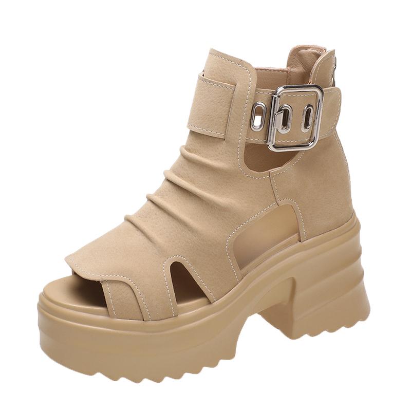 TUINANLE Women Sandals Summer High Heels Ladies Chunky Shoes Platform Wedges Sweet Zip White Sandals