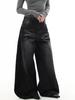 Unisex American Retro Washed Scimitar Jeans: Whiskered Wide-Leg Pants with Clean-Fit Design.