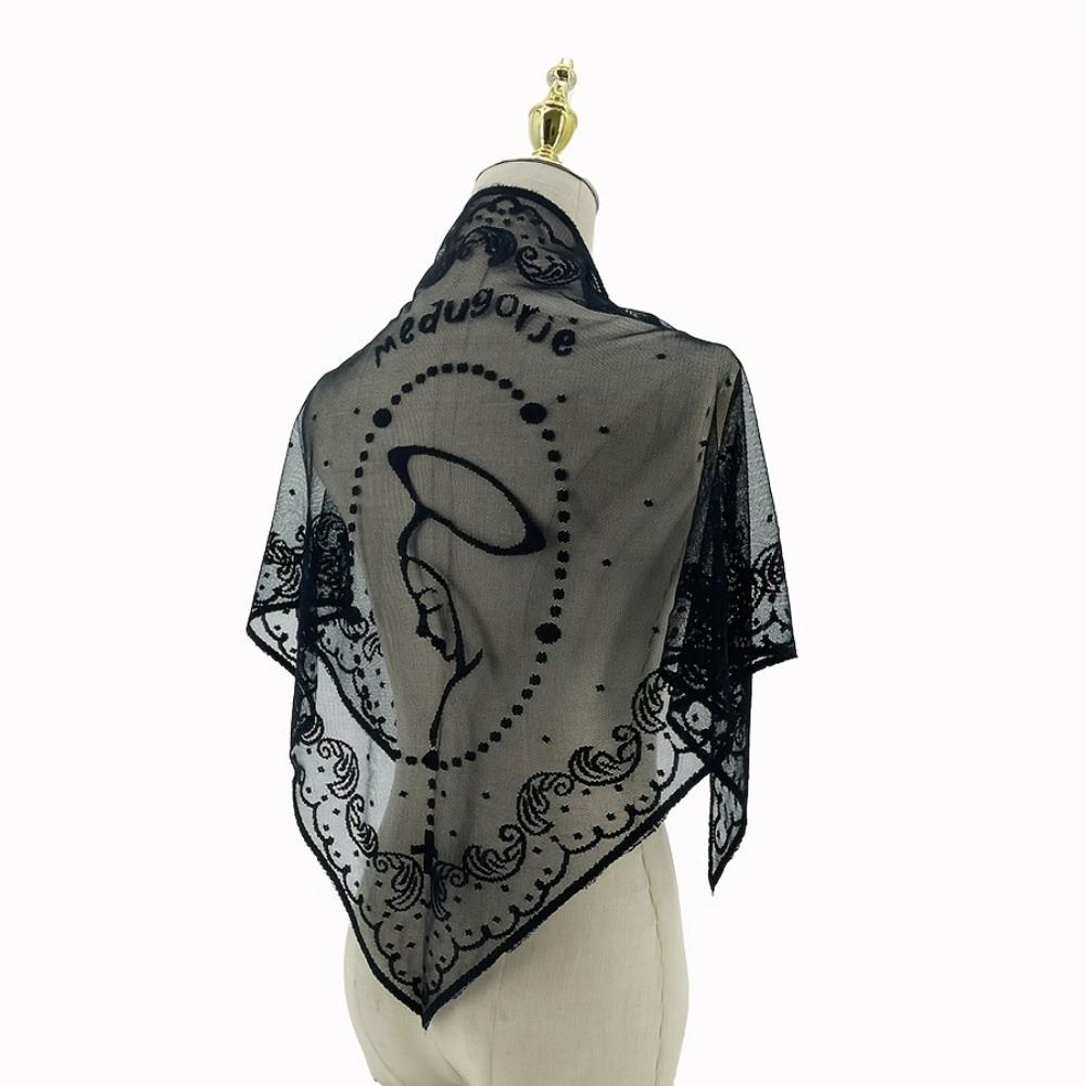 

Embroidered Design Triangle Scarf Breathable Fabric Thin Material Square Scarf Ethnic Style Triangular Shape Silk Scarf чёрный