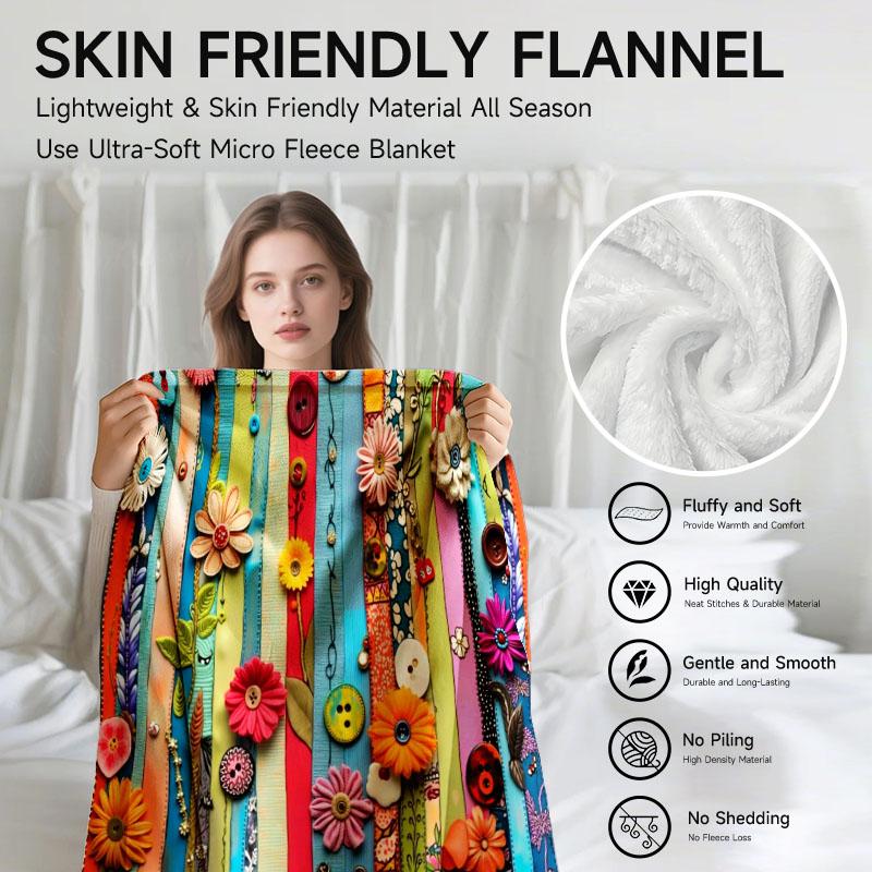 1 piece colorful floral flannel blanket, soft, suitable for sofa, bed, office, all-season use.