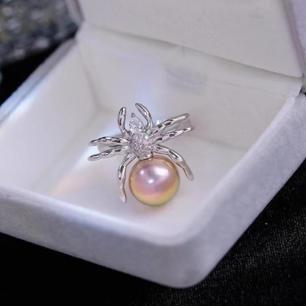 Sterling Silver Spider Ring Setting for 10-12mm Round Beads - S925 Trendy DIY Jewelry Accessory