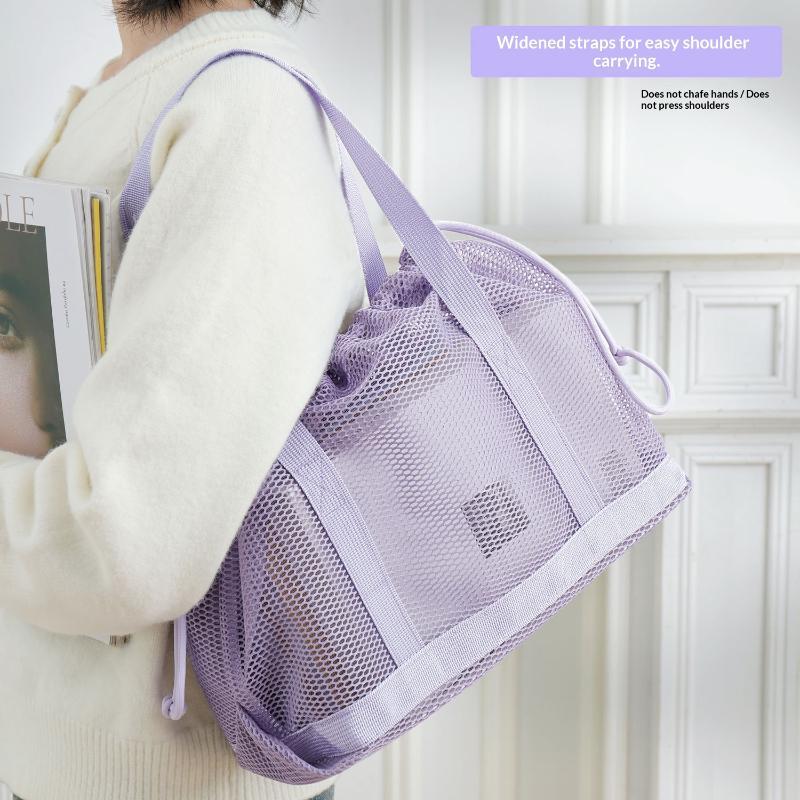 Mesh Drawstring Tote Bag Quick Dry Durable Large Capacity Multipurpose Handbag for Gym Swimming Beach Outdoor Hiking Use