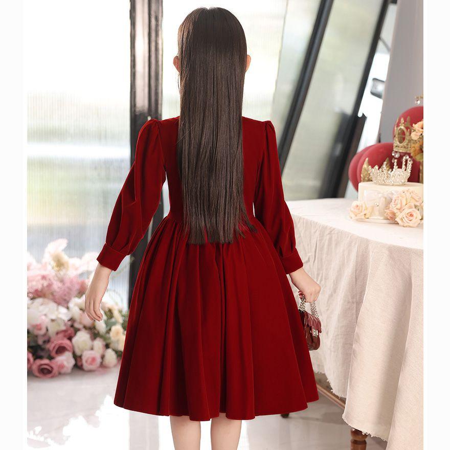 Modisches rotes Kleid für Mädchen Herbst und Winter, Plüsch-Prinzessinnenkleid für Kinder