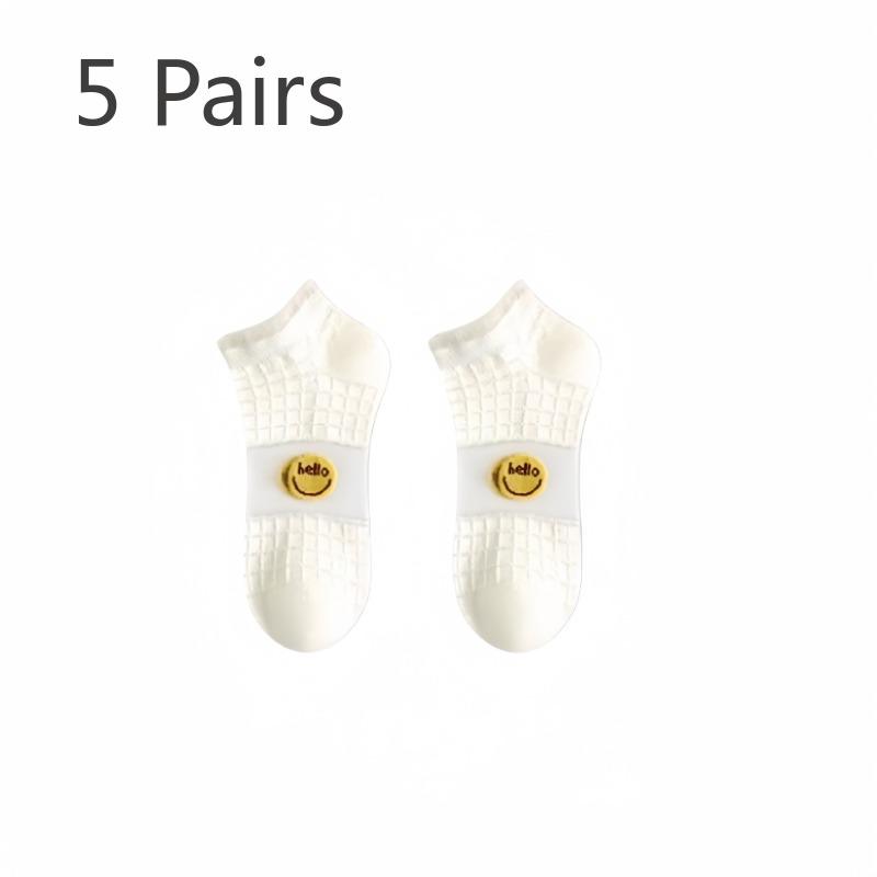 5 Pairs of Women's Summer Ultra Thin Anti Odor Breathable Pure Cotton Non Slip Heel Socks