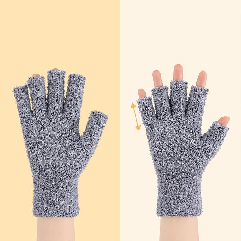 Autumn Winter Plush Half-Finger Gloves Thickened Coral Fleece Keep Warm Knitted Gloves