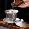Chaxun Ceramic Gaiwan with Gilded Silver Lid