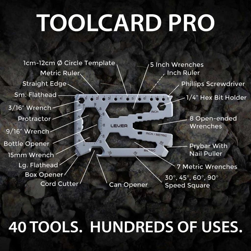 Lever Gear Tool Tool TSA Approved Card, 40-Tool Set, Multi-Tool, All-Purpose Set, (Silver)