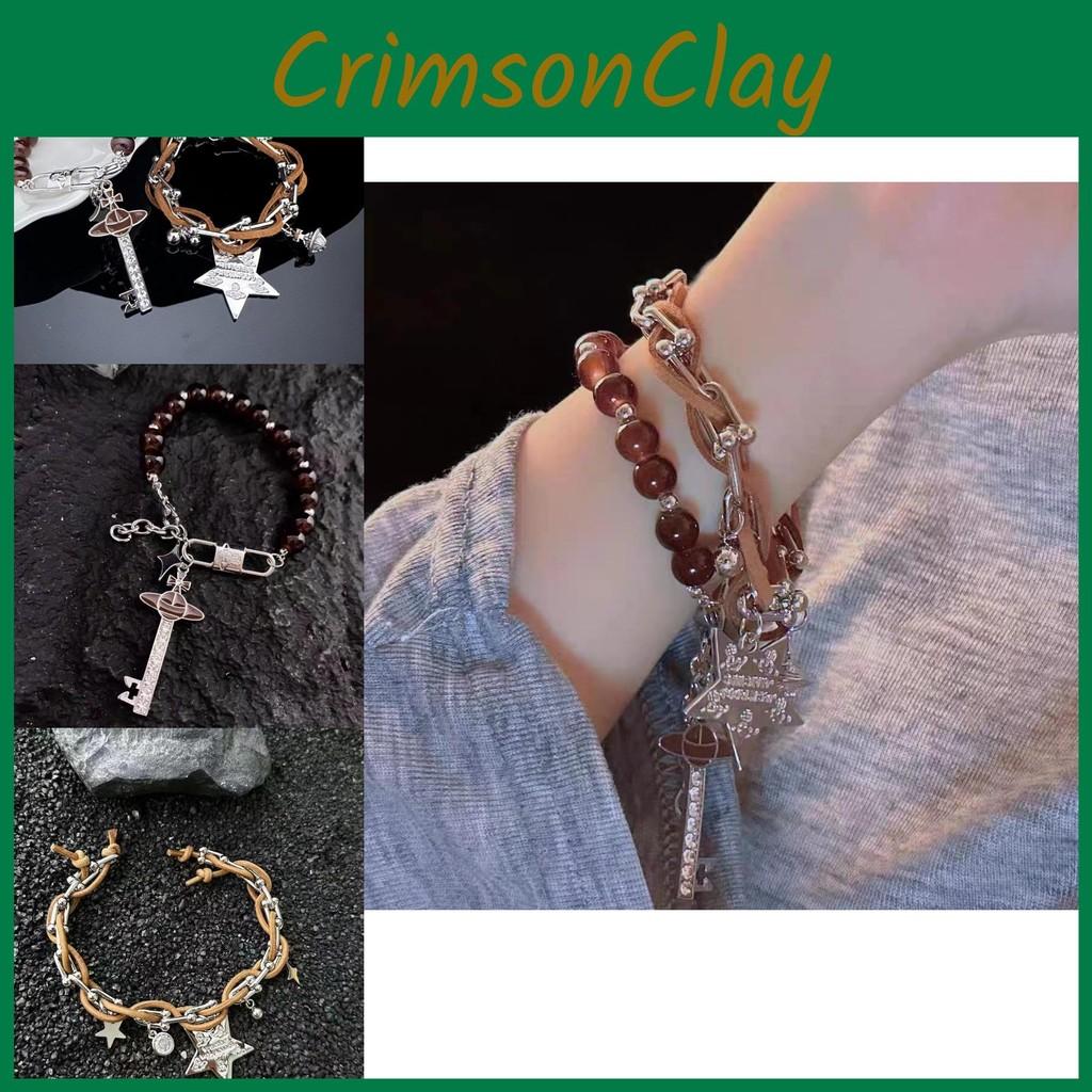 Leather Cool Brown Star Bracelet With Beads Trendy Style Winter 2023