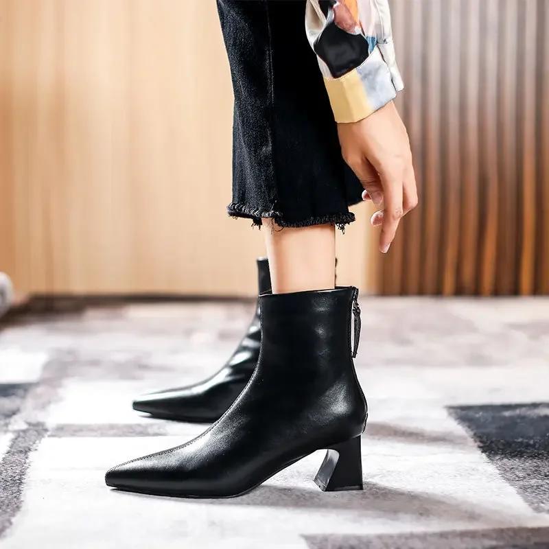 Fashion Spring/ Autumn Short Boots High Heel British Style 2025 New Women's Boots Medium Tube Pointed Fashion Boots Thick Heel Shoes