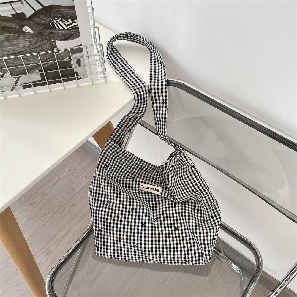 Simple and Lightweight Plaid Messenger Tote Bag New Versatile Shoulder Bag Summer Canvas Bag
