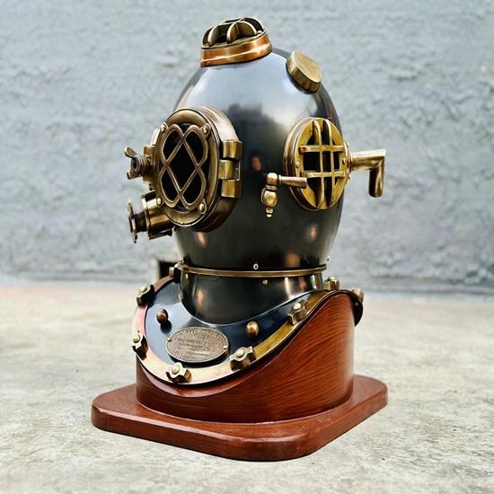 45,72 cm Taucherhelm US Navy Tiefseetaucherhelm mit Holzsockel, nautisches Geschenk