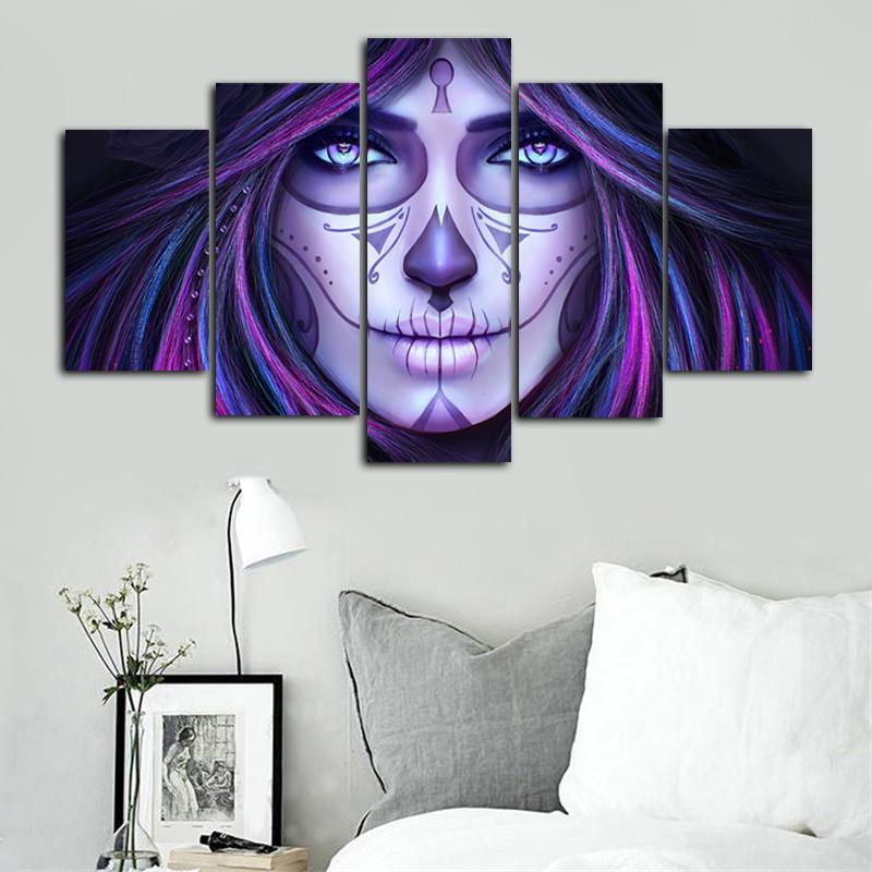 

Modern Art Posters and Prints Wall Art Canvas Painting 5Pcs DAY OF THE DEAD Girl Decorative Pictures for Living Room Home Decor