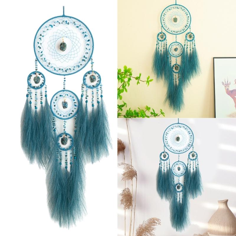Handcrafts Dreamcatchers with Pampas Grass and Crystal Stone for Home Wall Hanging Decoration and Peaceful Ambiances