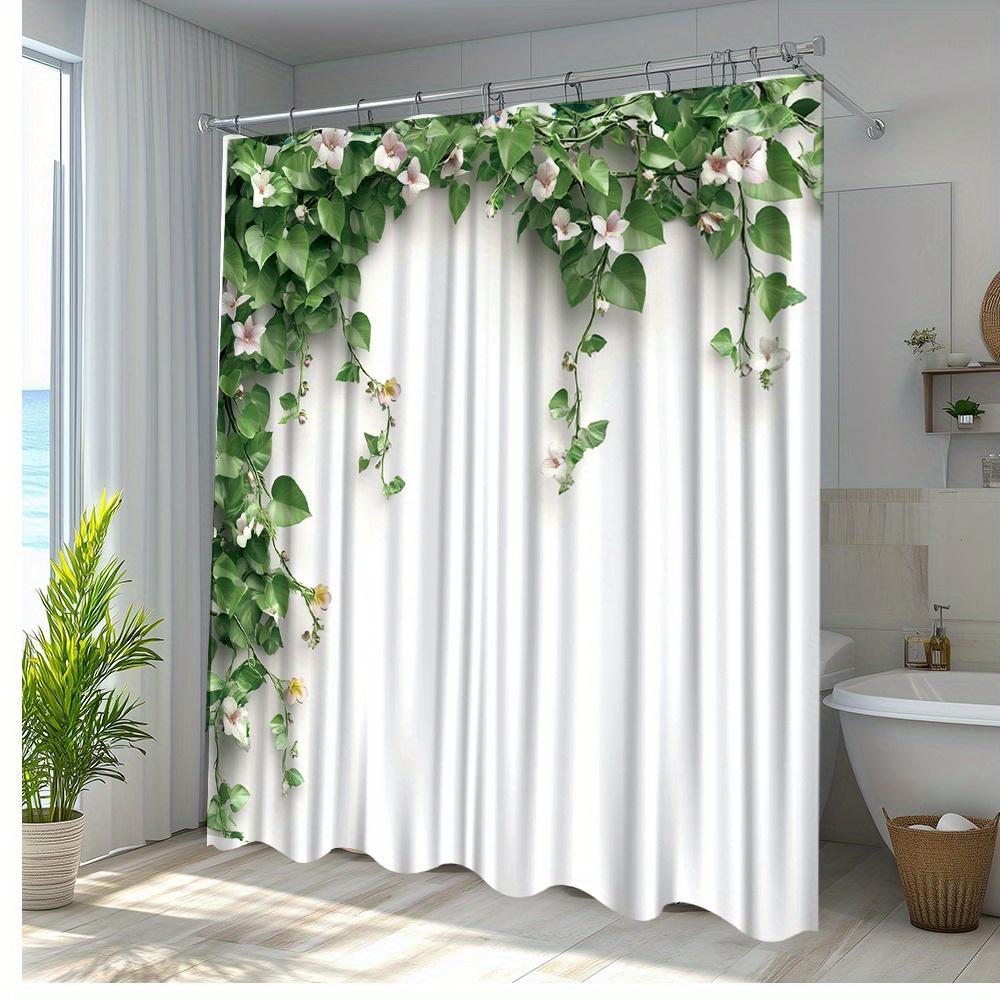 1pc Floral Vine Bathroom Shower Curtain - Elegant Greenery & White Flowers Design, Durable Polyester Fabric, 70. 8x70. 8 Inches