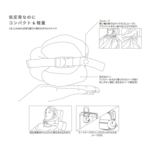 gowell Memory Foam Neck Pillow with Pouch | Perfect for Girls' Trips, Shinkansen, Airplanes, In-Flight Travel, and Drives (Beige)