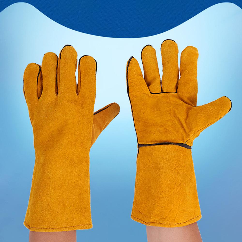 Welding Gloves Heat Insulation Gloves Leather High Temperature Proof Gloves Outdoor Camping Picnic BBQ Cooking Baking