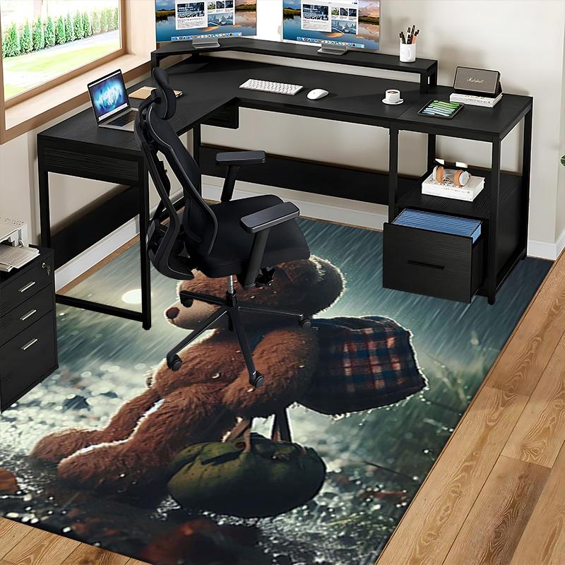 1pc Teddy Bear Plaid Chair Mat - Anime Cartoon Design Office Chair Pad with Backpack Pattern for Home Decor, Seasonal Gift, Non-Slip Carpet Suitable f