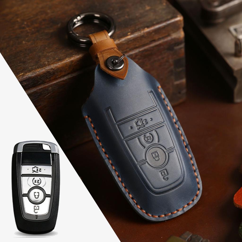 Suitable for Ford Key Bag Fox Mondeo Set Edge Leather Case Crazy Horse Leather Key Bag Set Buckle