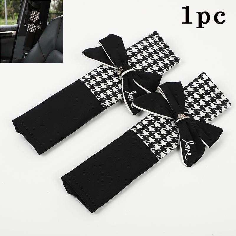 Cute And Practical Car Seat Belt Shoulder Cover With Plaid Bow Tie Design Car Accessories