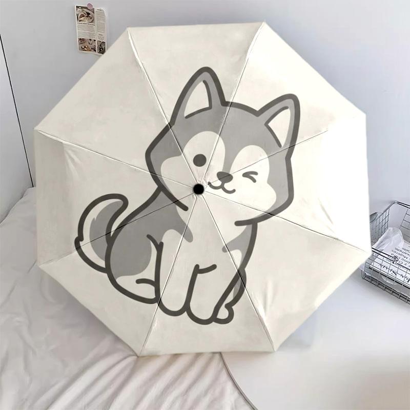 

1 PC Husky Automatic Folding Umbrella - Cartoon Pattern, Portable & Foldable Design with 8 Ribs, Christmas Birthday Gifts