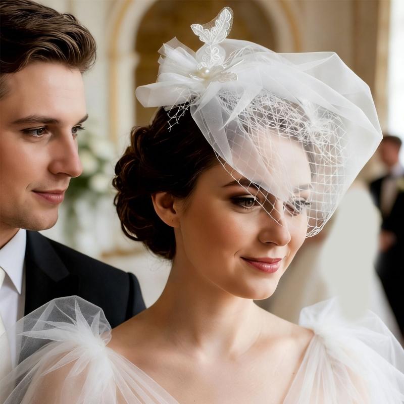 Romance Bird Nest Wedding Veil Tulle Veil Headpiece For Bride Special Occasion Gathering Ceremony Photography Headwear