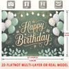 2D Green Gold Eucalyptus Happy Birthday Backdrop Banner Photography Background for Party Decor