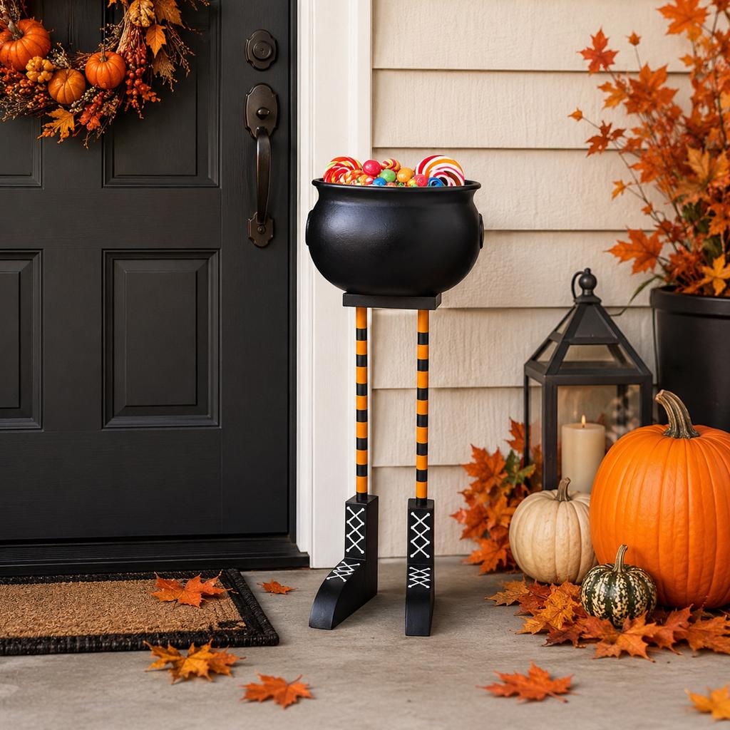 Halloween Witch Legs Candy Dish and Witch Outdoor Front Porch Yard Party Decorations