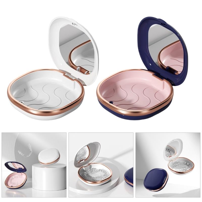 Portable Retainer Case Denture Case,Mouth Guard Case with Mirror Teeth Aligner Case Mouth Guard Case Easy To Use Gifts