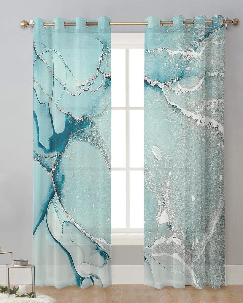 Marmorstruktur Grün Transparente Vorhänge für Wohnzimmerdekoration Fenstervorhänge für Küche Tüll Voile Organza Vorhänge