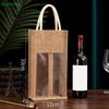 Windowed Burlap Red Wine Gift Bag Linen Tote Single Double Bottle Champagne Package Bags Wedding Favors For Guests