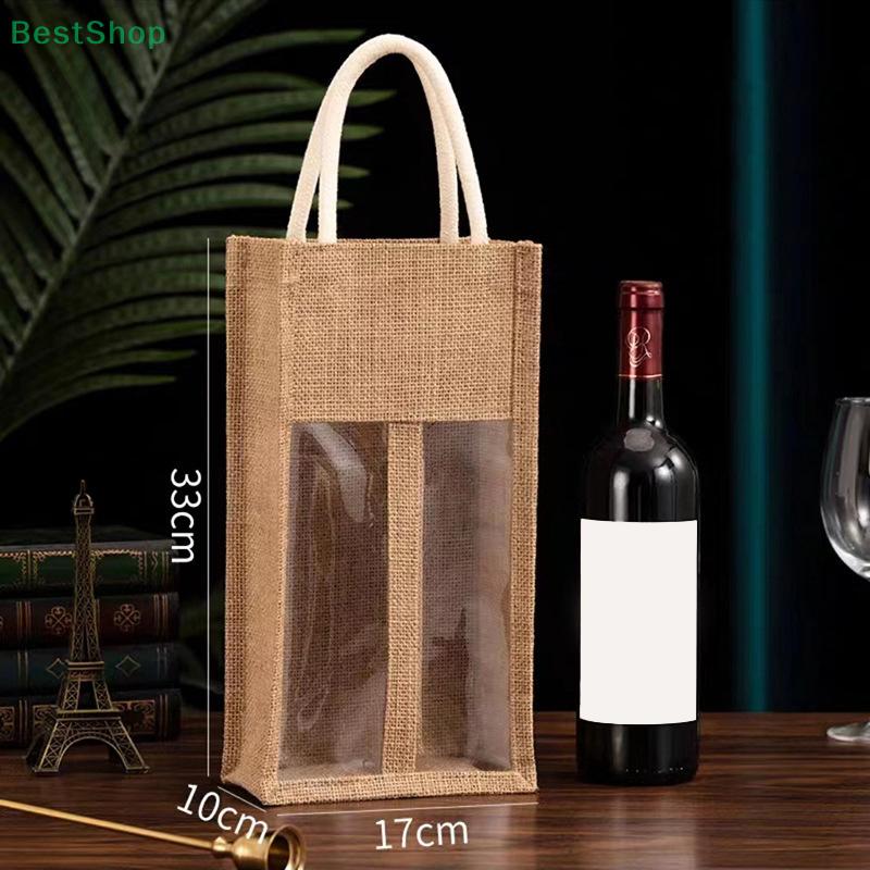 Windowed Burlap Red Wine Gift Bag Linen Tote Single Double Bottle Champagne Package Bags Wedding Favors For Guests